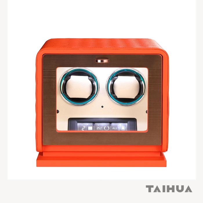 Black/Green/Orange Leather Double Watch Winder
