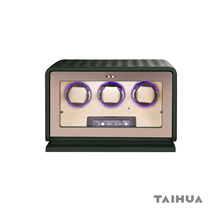 Black/Green/Orange Leather 3 Watch Winder Box