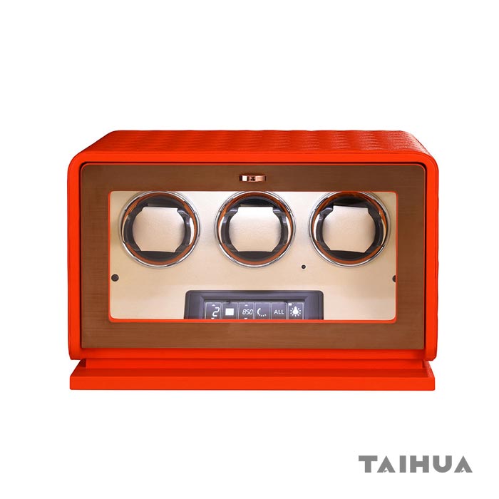 Black/Green/Orange Leather 3 Watch Winder Box