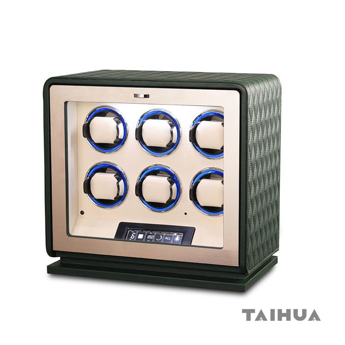 Luxury Black/Green/Orange Leather Watch Winder 6 Watches