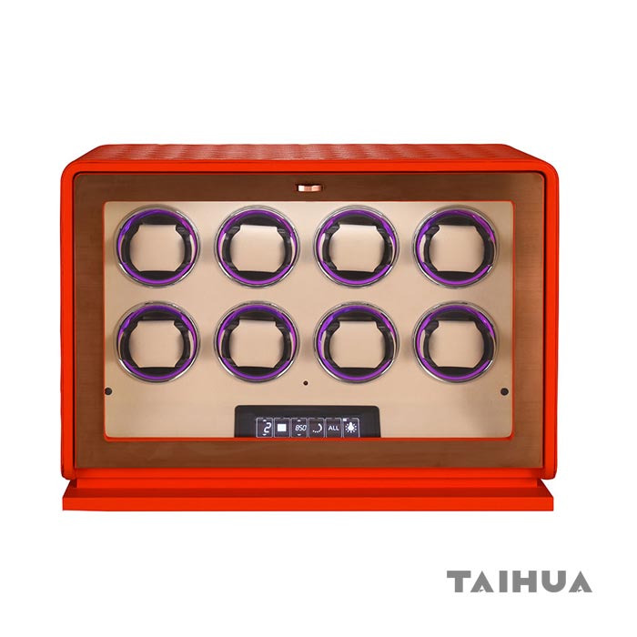 Black/Green/Orange Leather Watch Winder 8 Slot Box