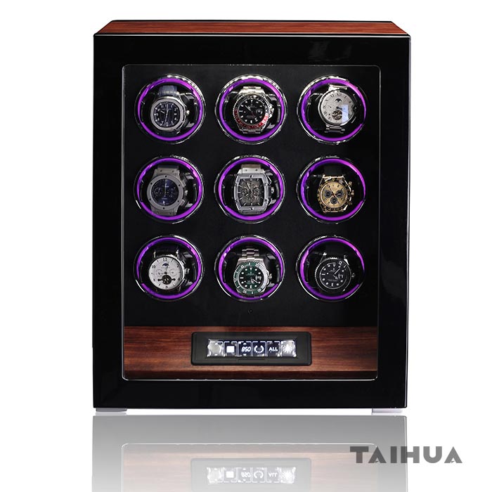Luxury Wooden Watch Winder for 9 Watches with Fingerprint 
