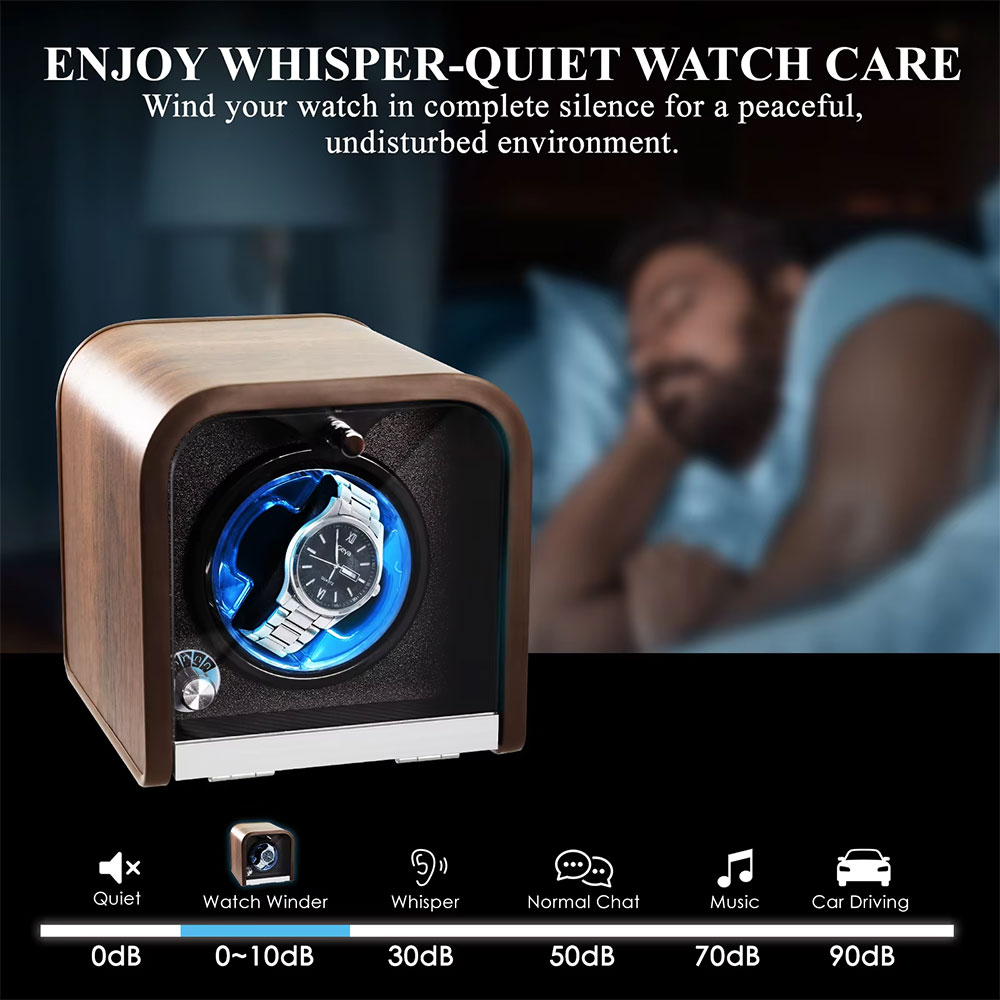 Automatic Single Watch Winder Box with Blue LED Night