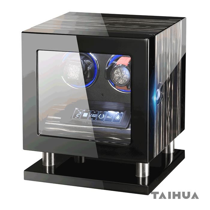 Automatic Double Watch Winder Black with Touch Screen & Fingerprint Unlock