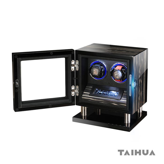 Automatic Double Watch Winder Black with Touch Screen & Fingerprint Unlock