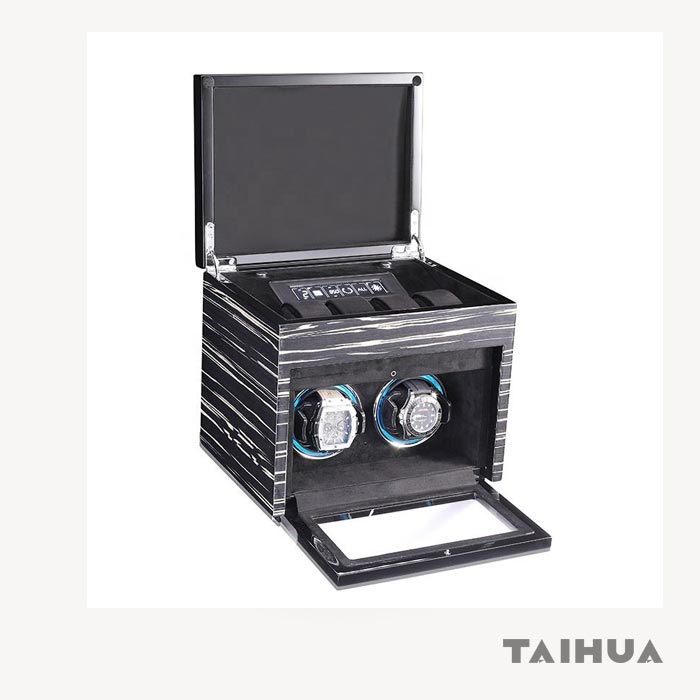 Black Double Watch Winder With 4 Storage