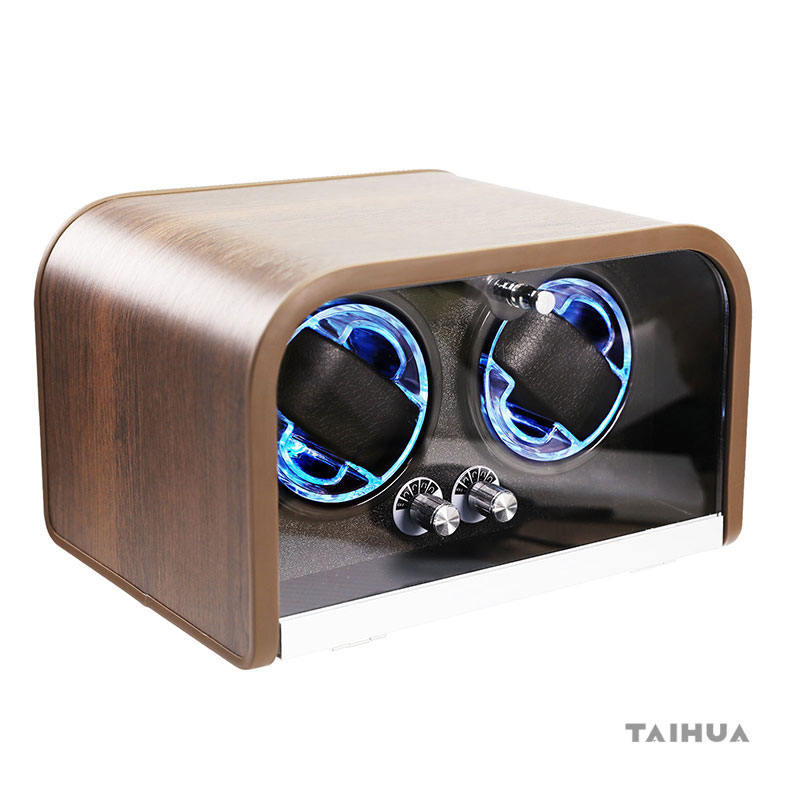 Battery Operated Double Watch Winder with Blue LED Light