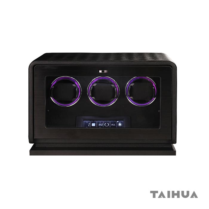 Luxury Leather Automatic Three Watch Winder with Black/Green/Orange