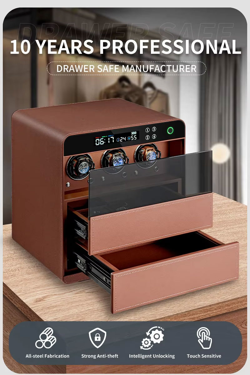 Automatic 3 Watch Winder Case with Safe Drawer Cabinet
