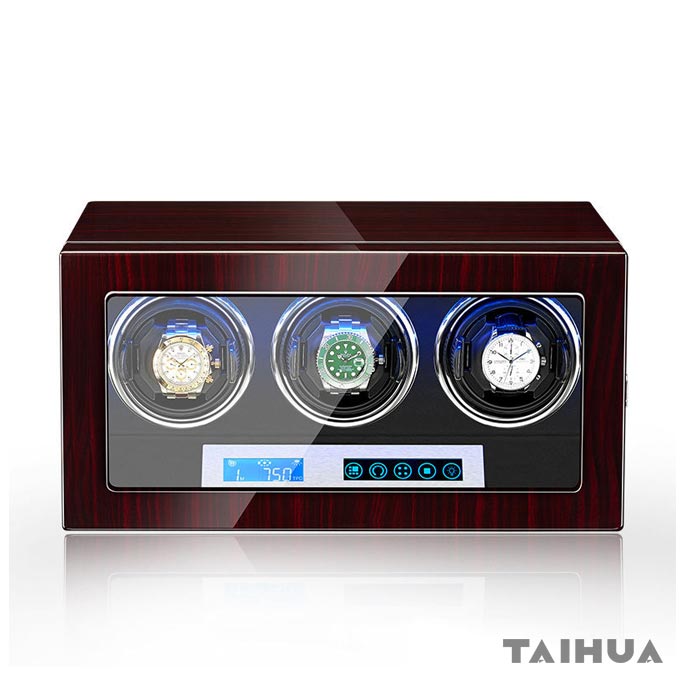 Luxury Wooden Automatic 3 Slot Watch Winder with LED Illumination & LCD Touchscreen